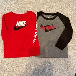 Nike Kids Red and Gray Long Sleeve Tees